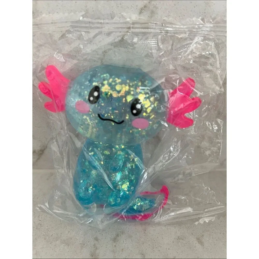 Blue Glitter Axolotl Squishy and slow rise